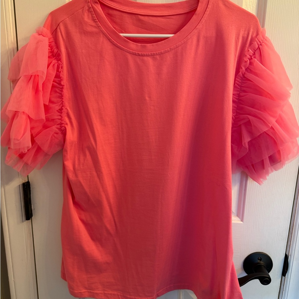 Pink T-Shirt with Tulle Sleeves